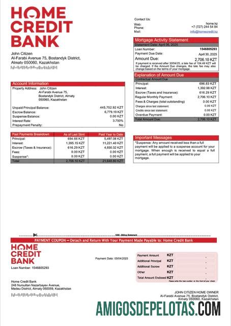 para download Banco de crédito residencial do Cazaquistão Modelo Word e PDF de declaração de hipoteca do Cazaquistão